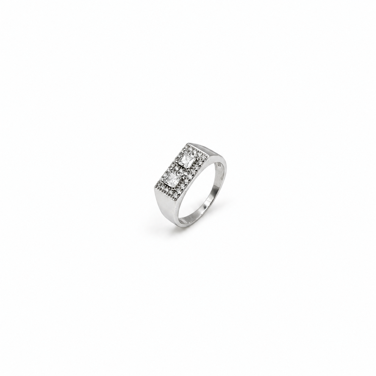 Silver mens ring with a rectangular CZ stone
