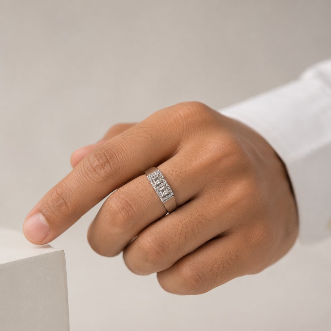 925 sterling silver rectangular CZ ring for men