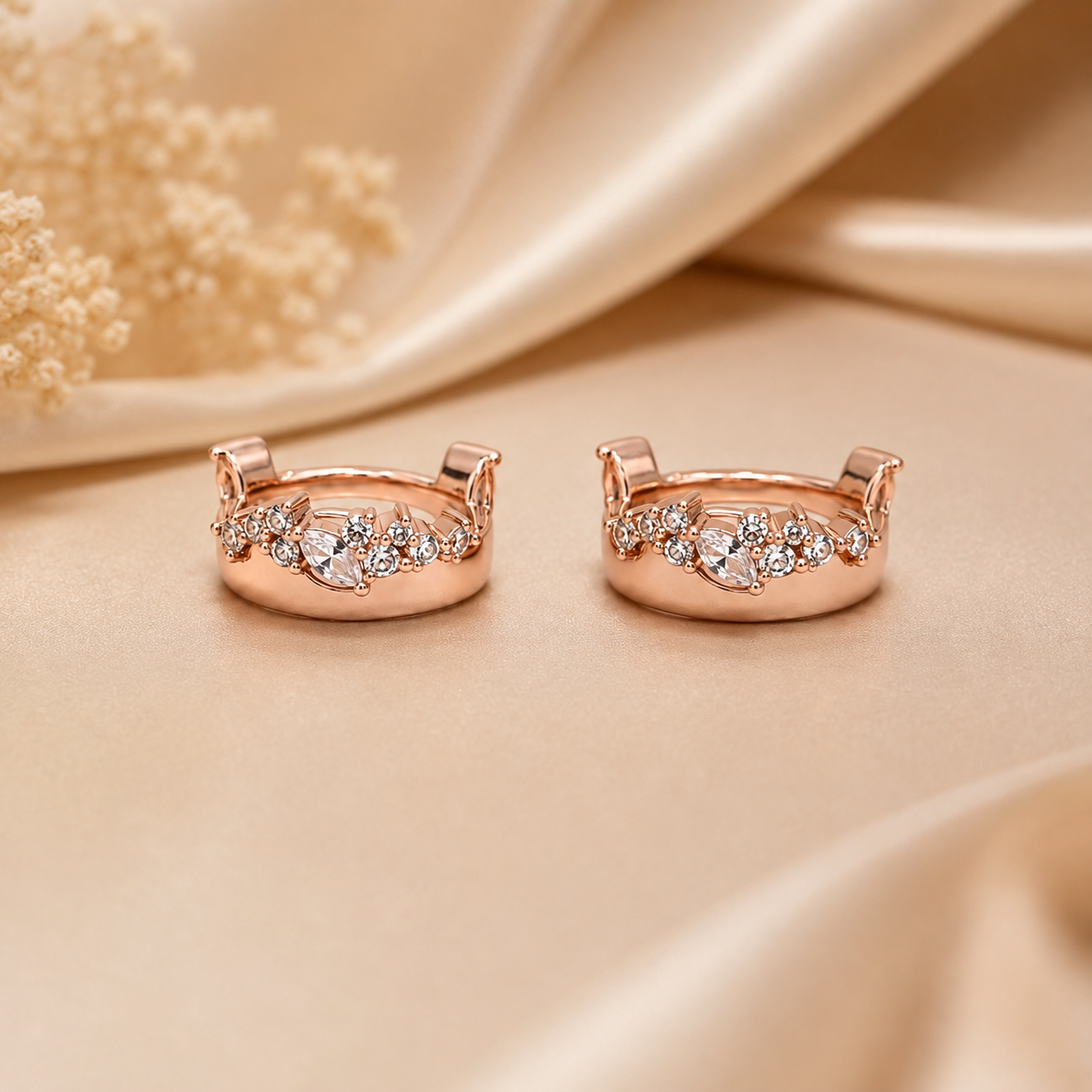 Silver Rose Gold Crossover Huggie Earrings