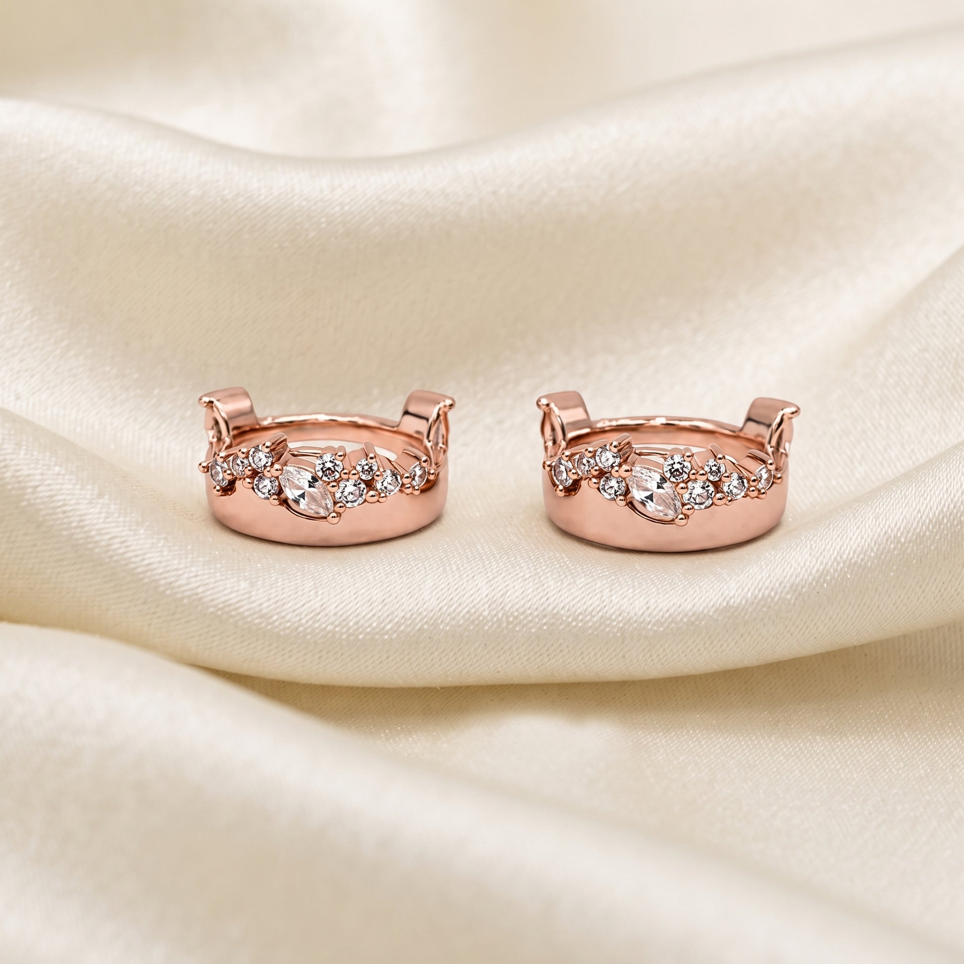 Silver Rose Gold Crossover Huggie Earrings