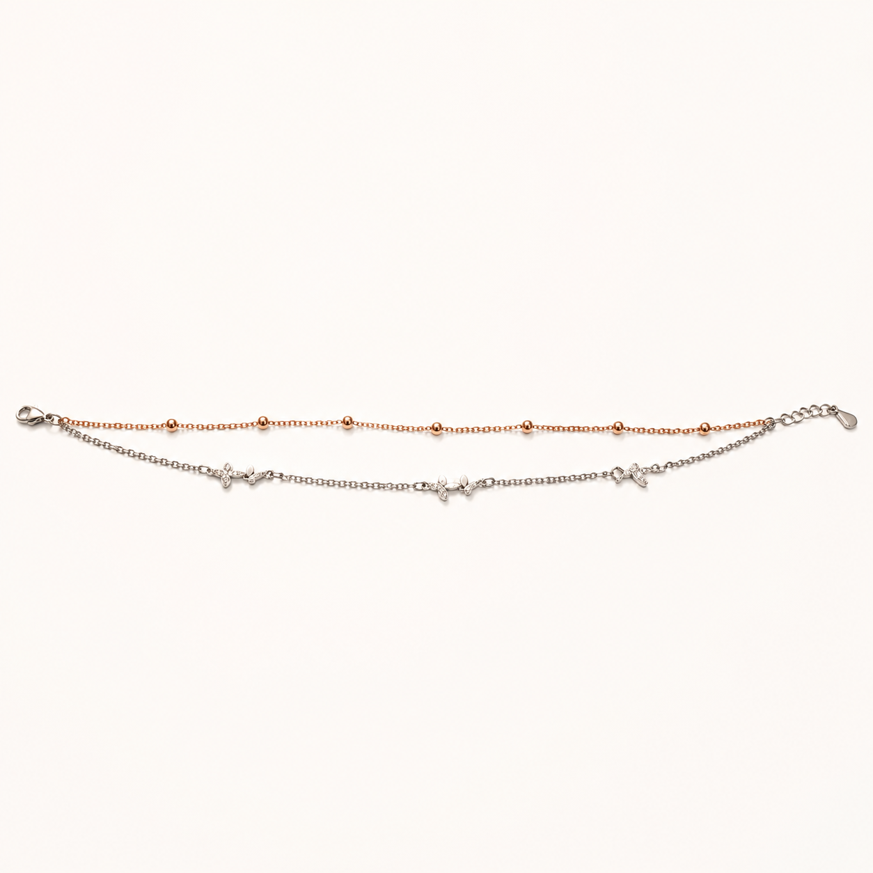Butterfly anklet in silver with rose gold wings