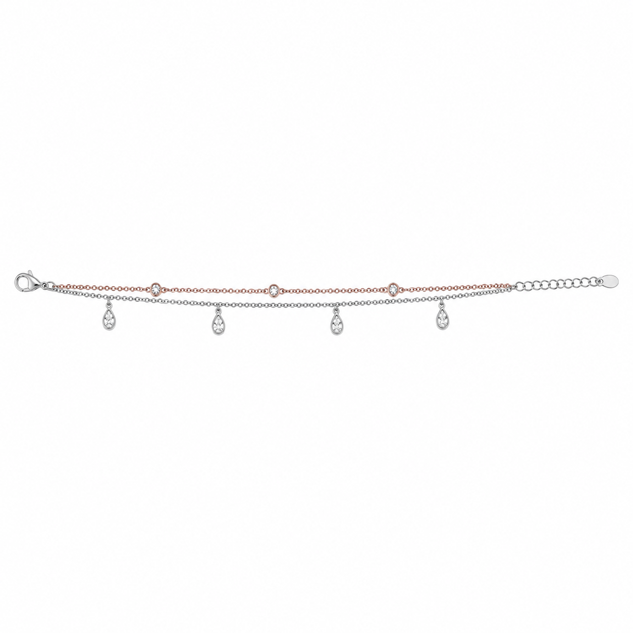 Rose gold anklet with hanging CZ teardrop charms