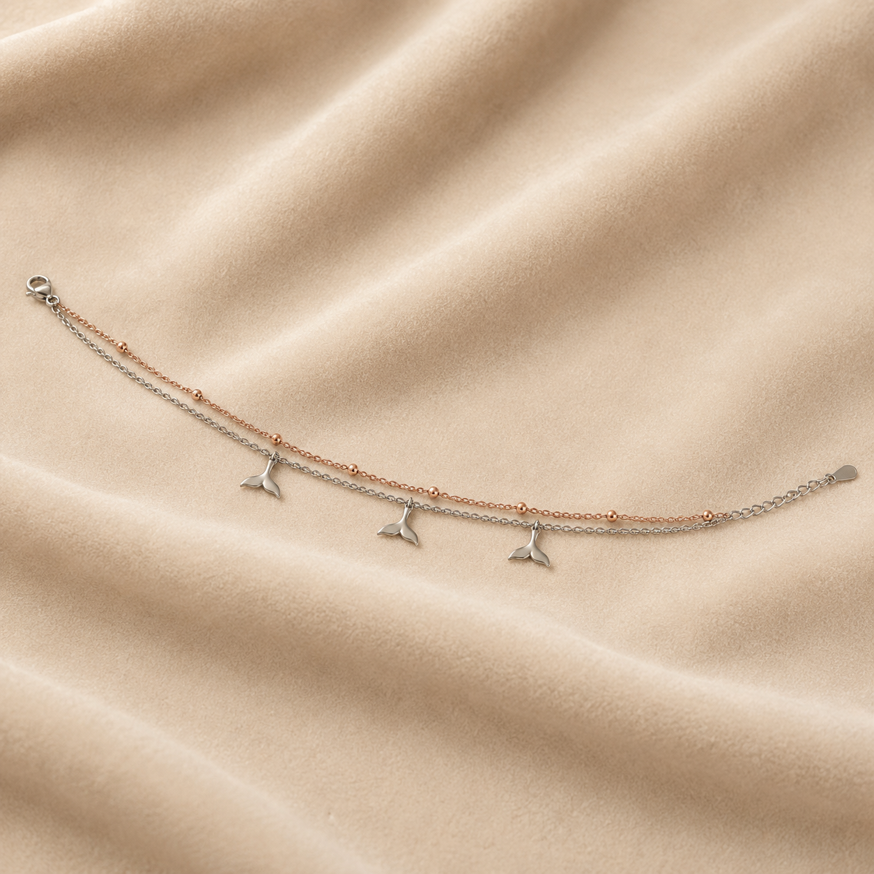 Mermaid tail charm on a fine silver chain anklet