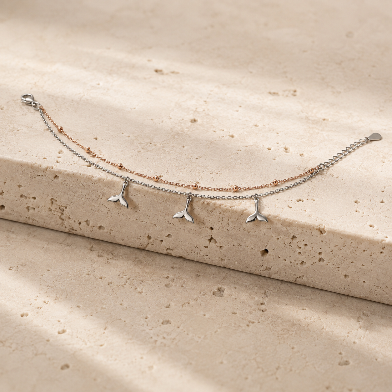 Adjustable silver anklet with a single mermaid charm
