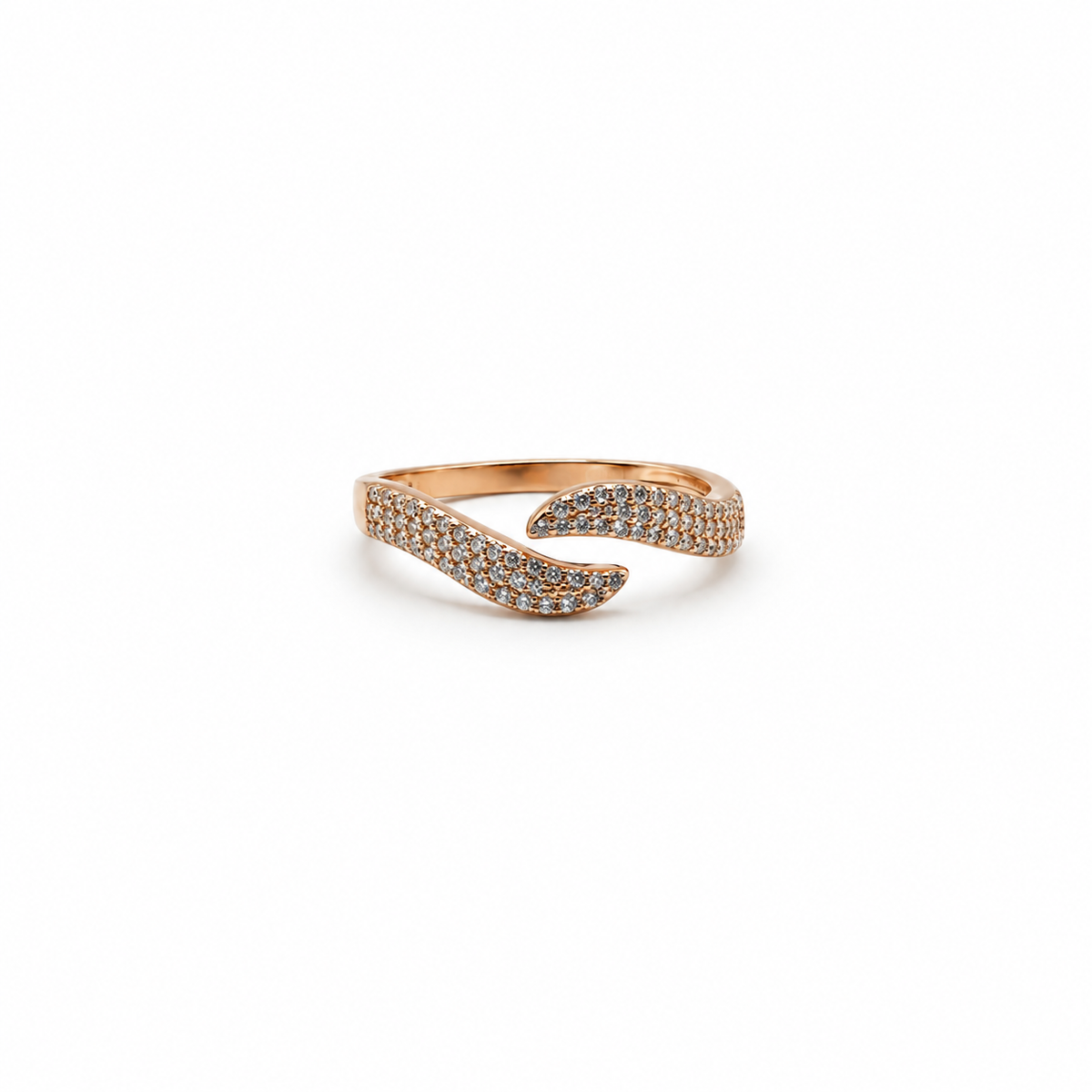 Silver Rose Gold Pave Bypass Band Ring