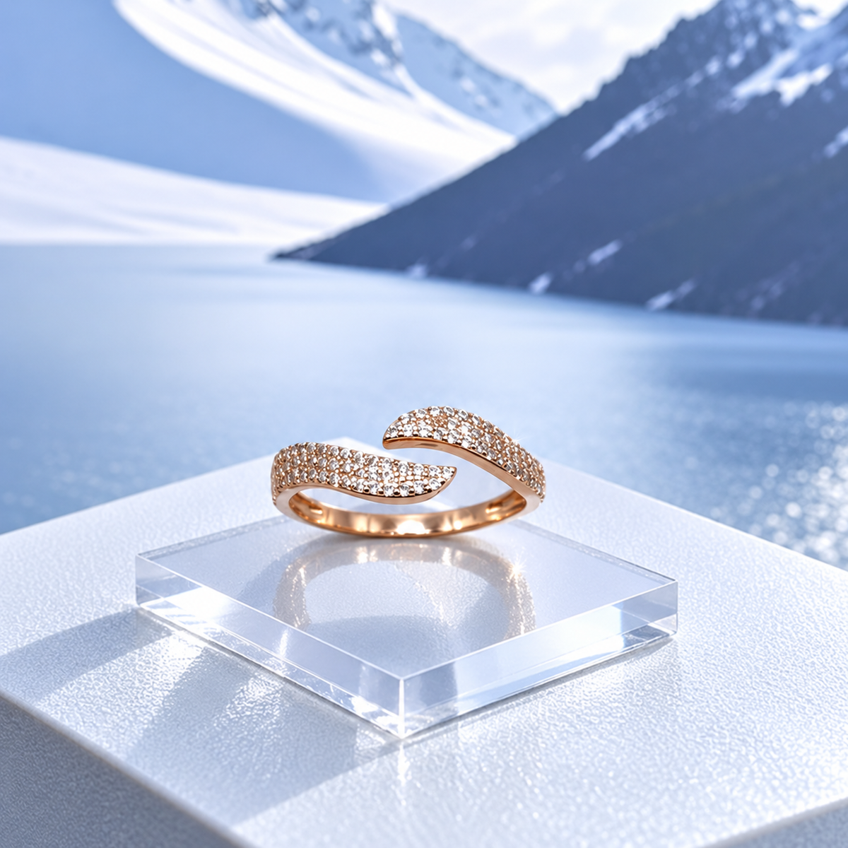 Silver Rose Gold Pave Bypass Band Ring