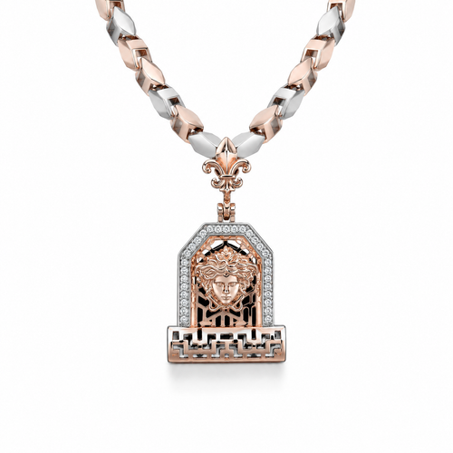 Silver Rose Gold Polish Geometric Square Pendant Chain