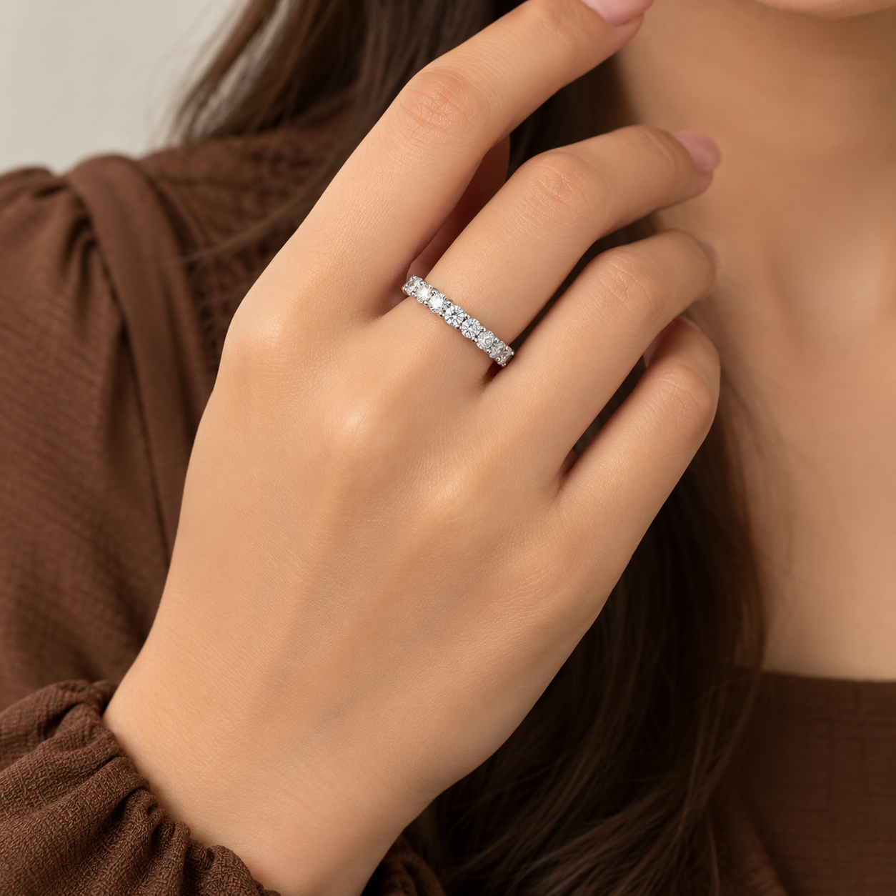 Silver Round Cut Full Eternity Ring