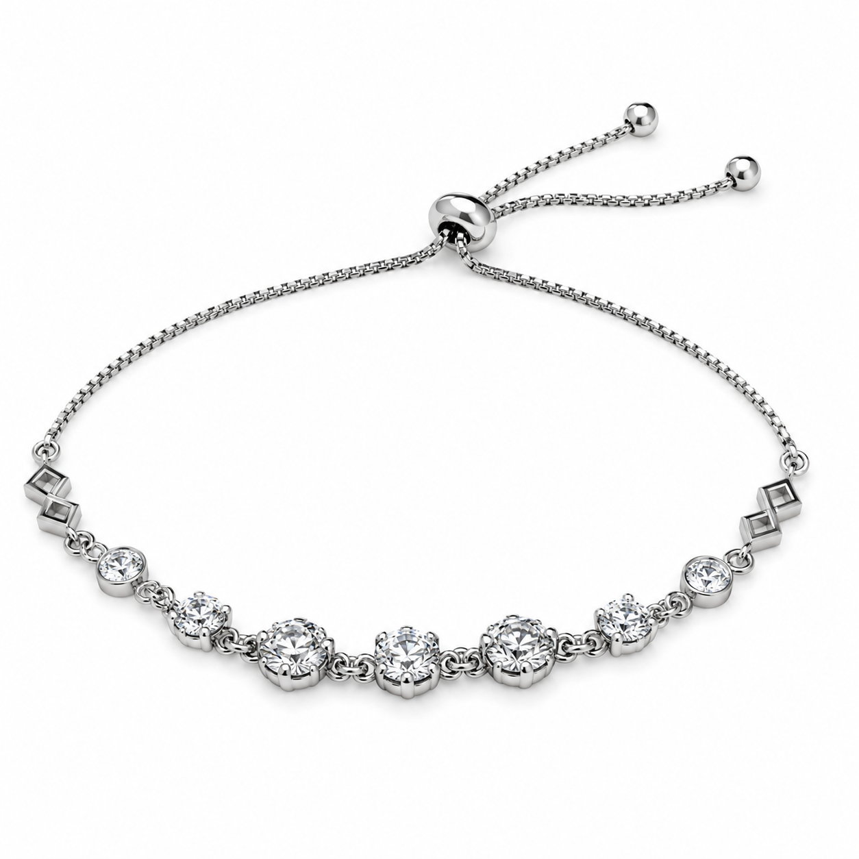 Silver Round CZ Bolo Bracelet