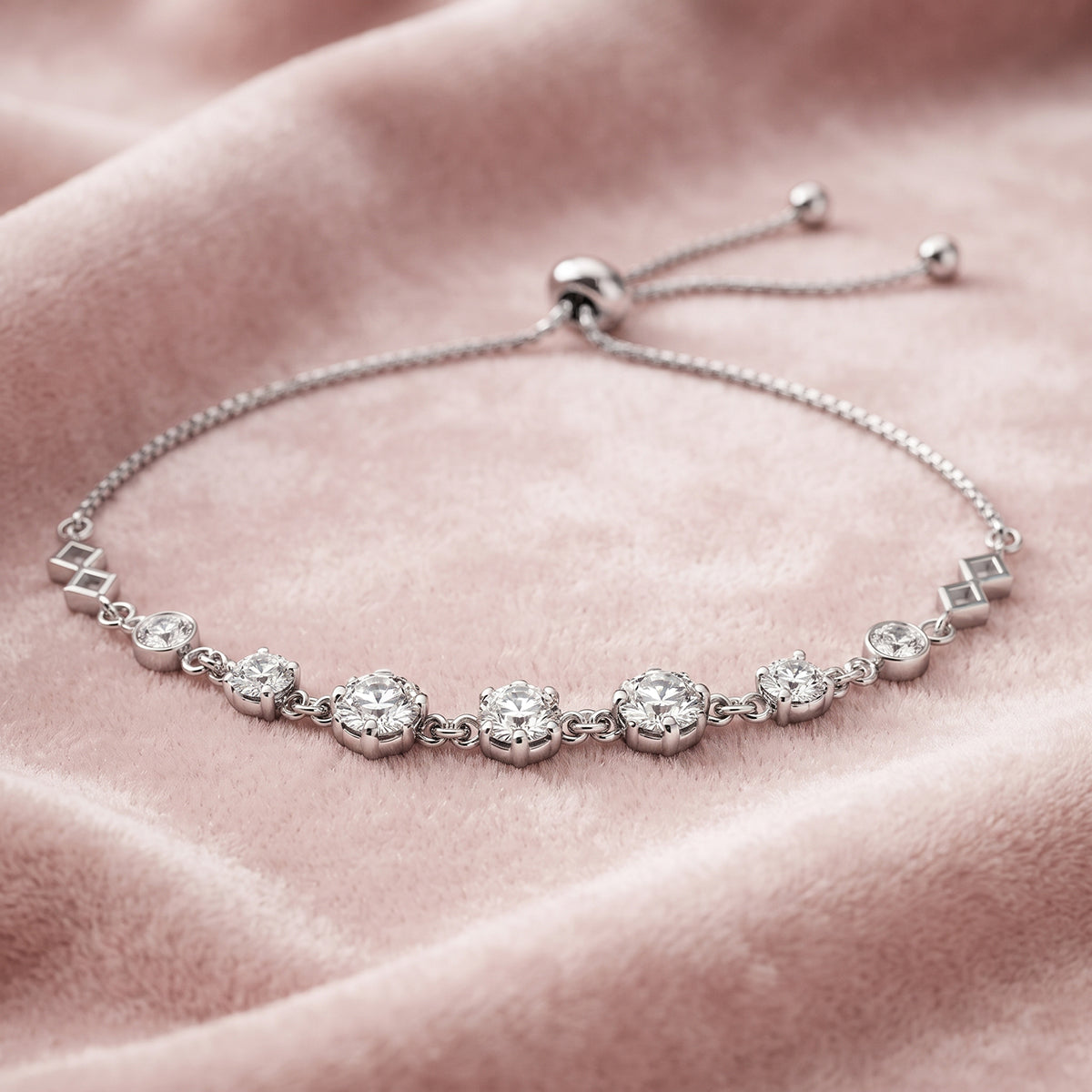 Silver Round CZ Bolo Bracelet