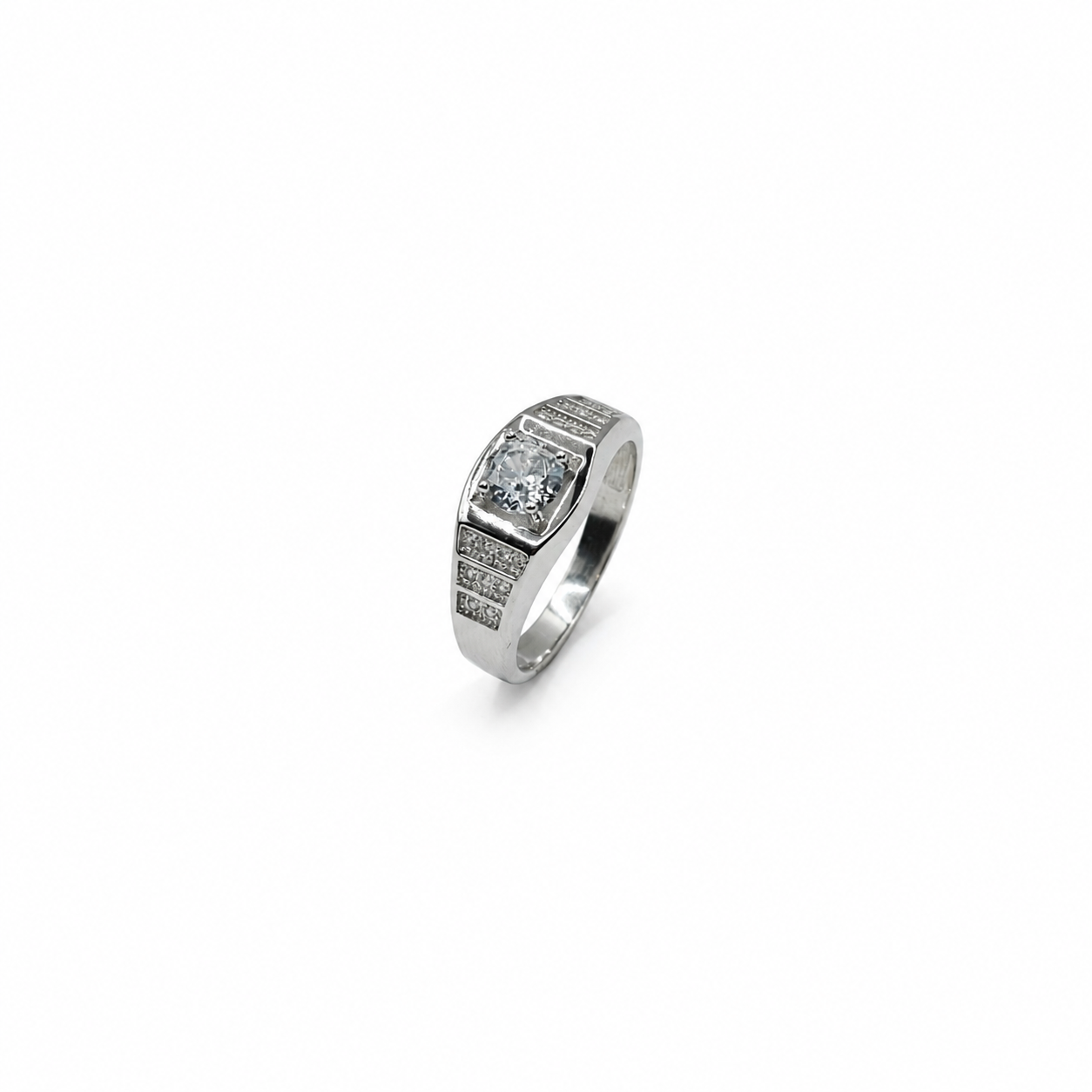 Silver mens ring with channel set shoulders