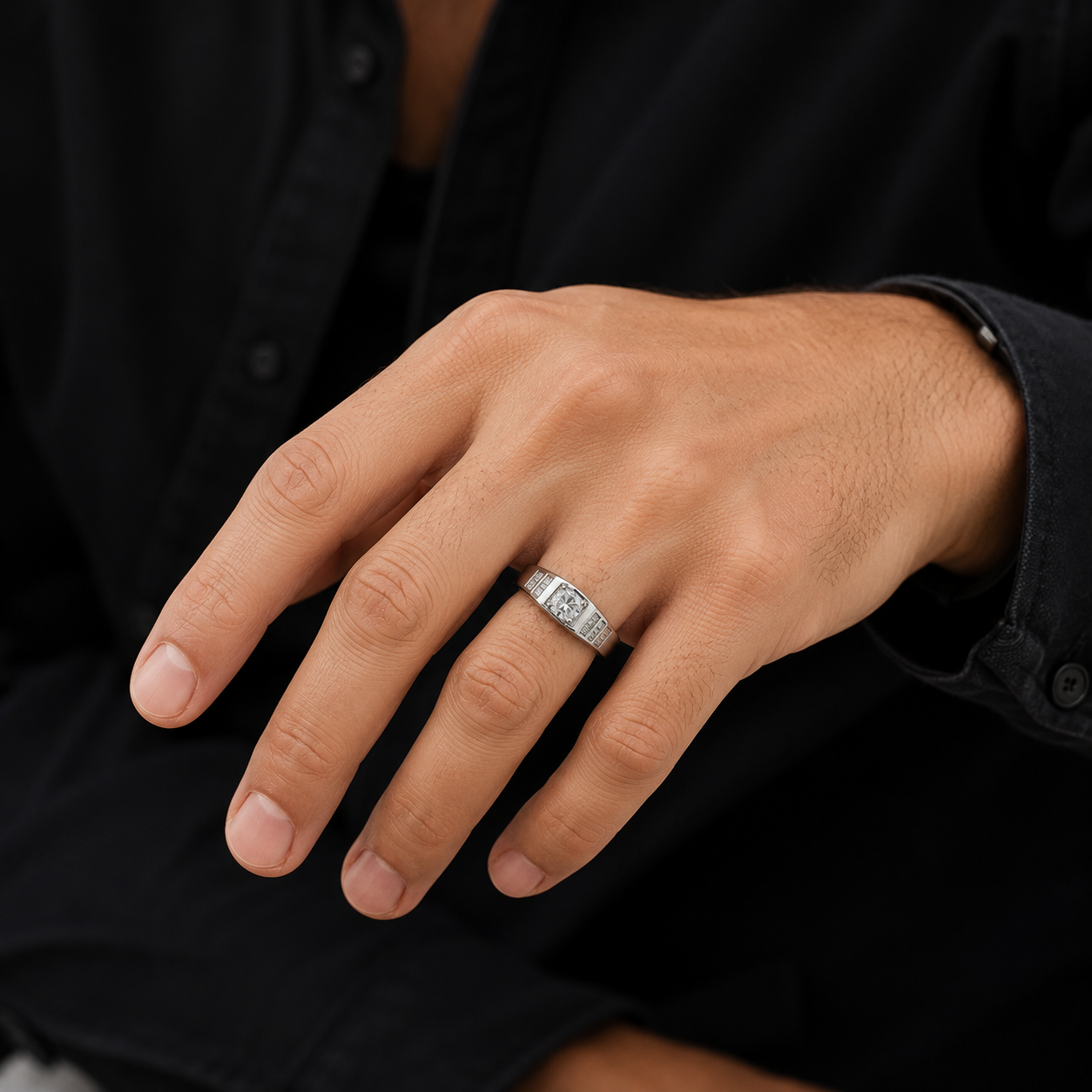 925 sterling silver channel shoulder ring for men