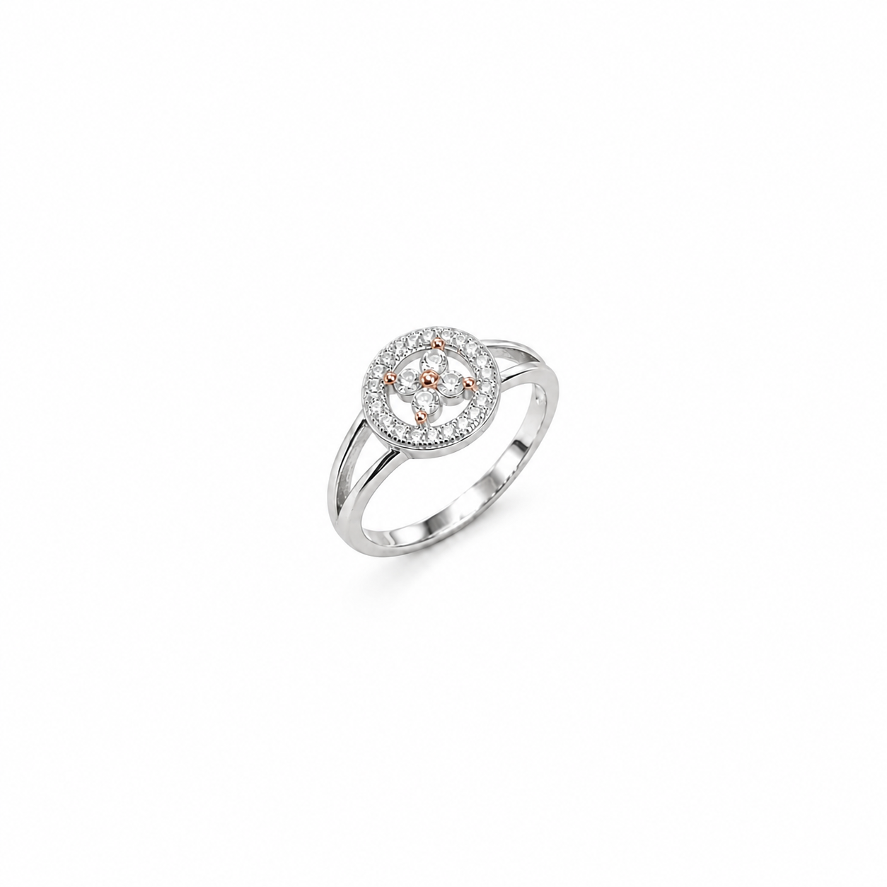Silver Round Halo Cluster Ring