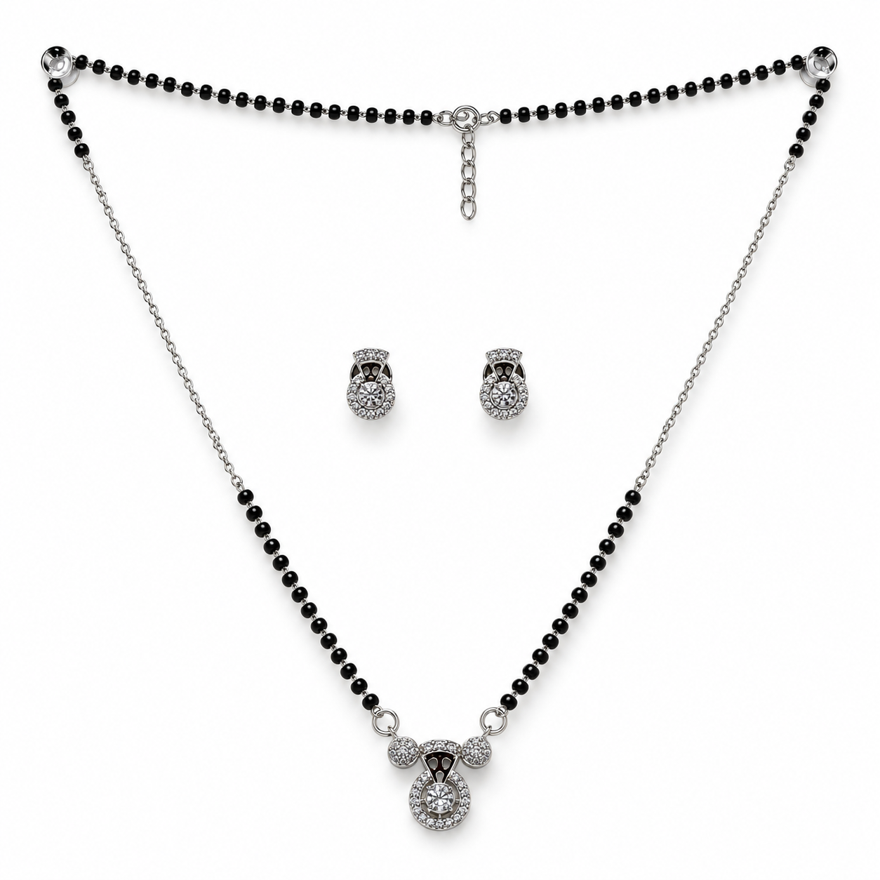 Silver Round Halo Solitaire Mangalsutra Set