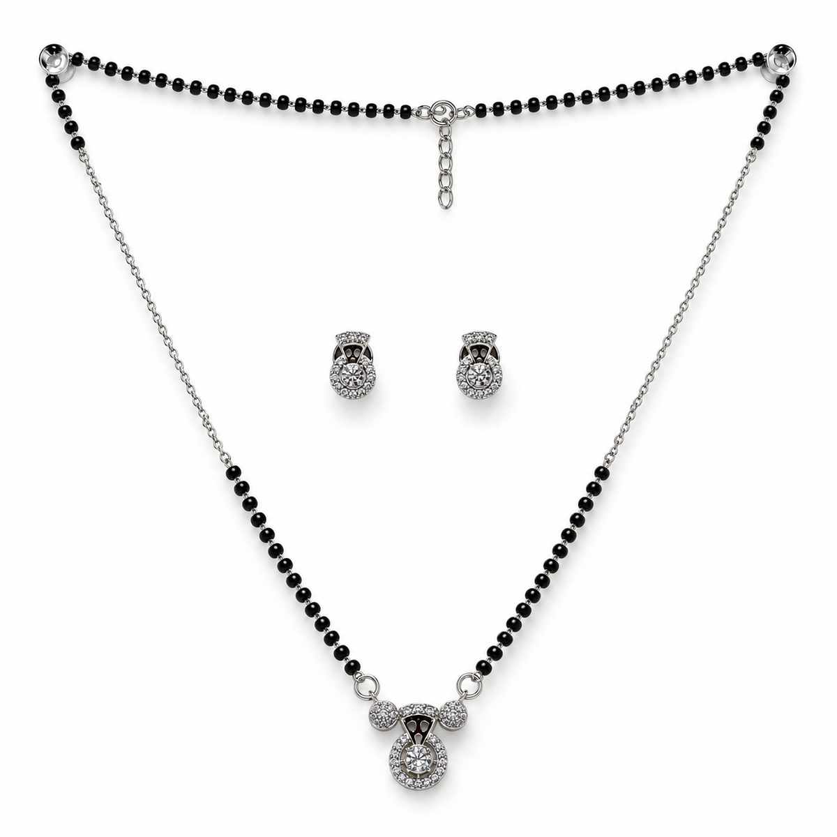 Silver Round Halo Solitaire Mangalsutra Set