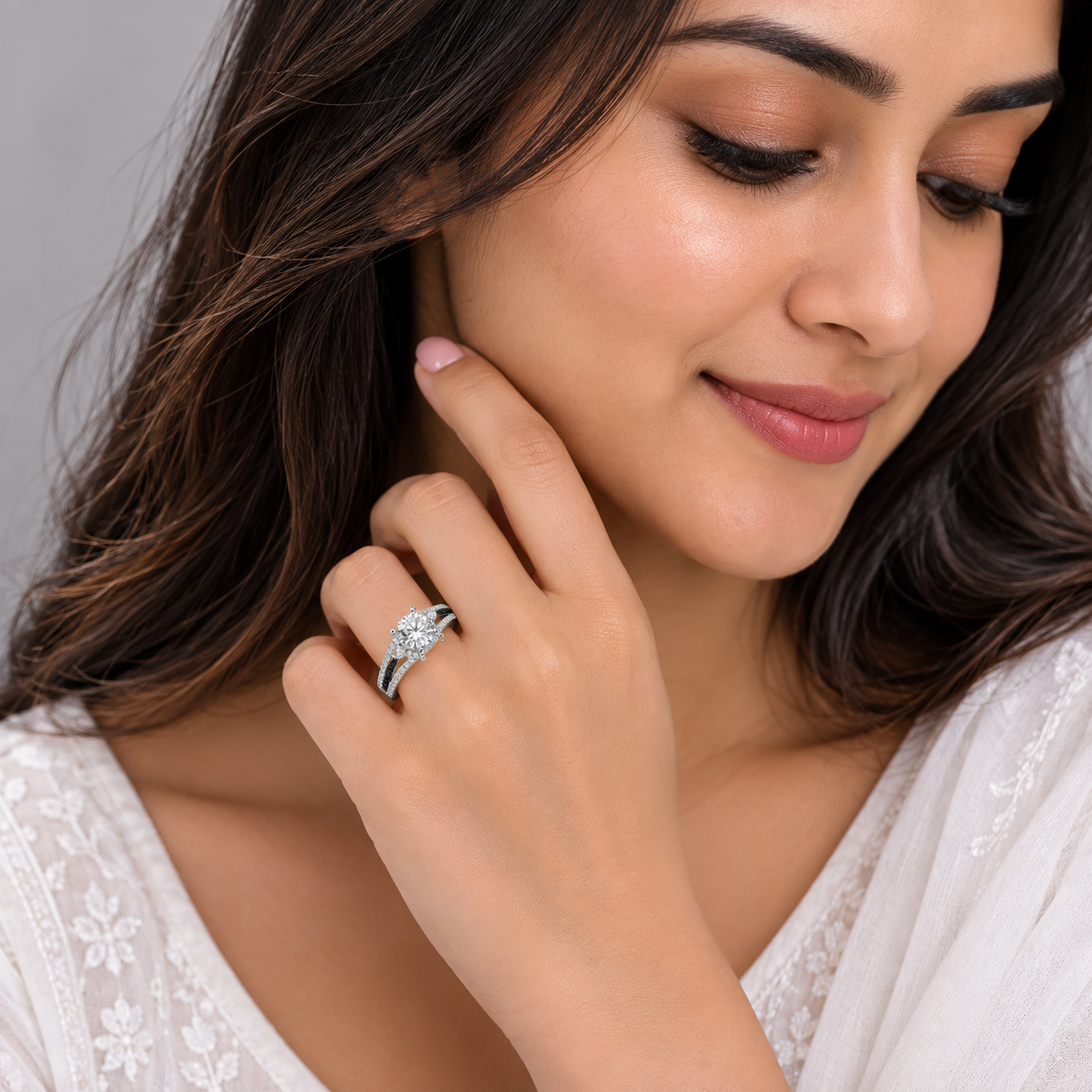 Silver Round Solitaire Black Accent Ring