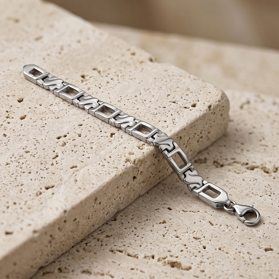 Silver Slim Flat Link Mens Bracelet