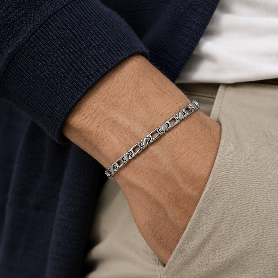 Silver Slim Flat Link Mens Bracelet