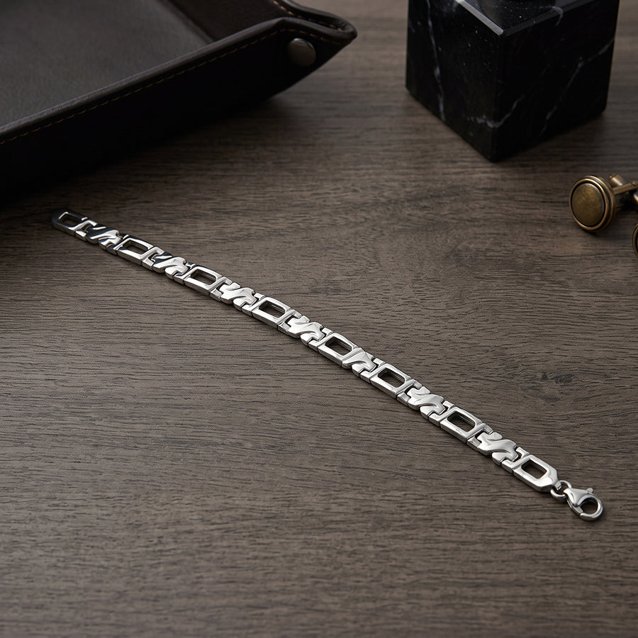 Silver Slim Flat Link Mens Bracelet