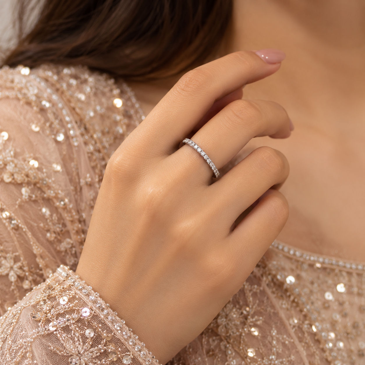 Silver Slim Pave Eternity Ring