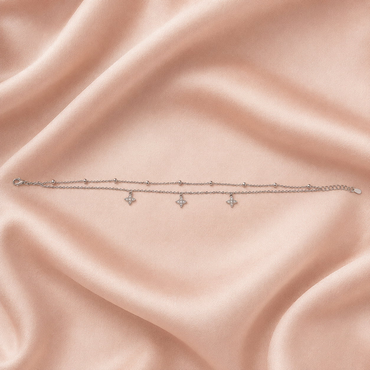 Light silver star anklet with adjustable extender chain