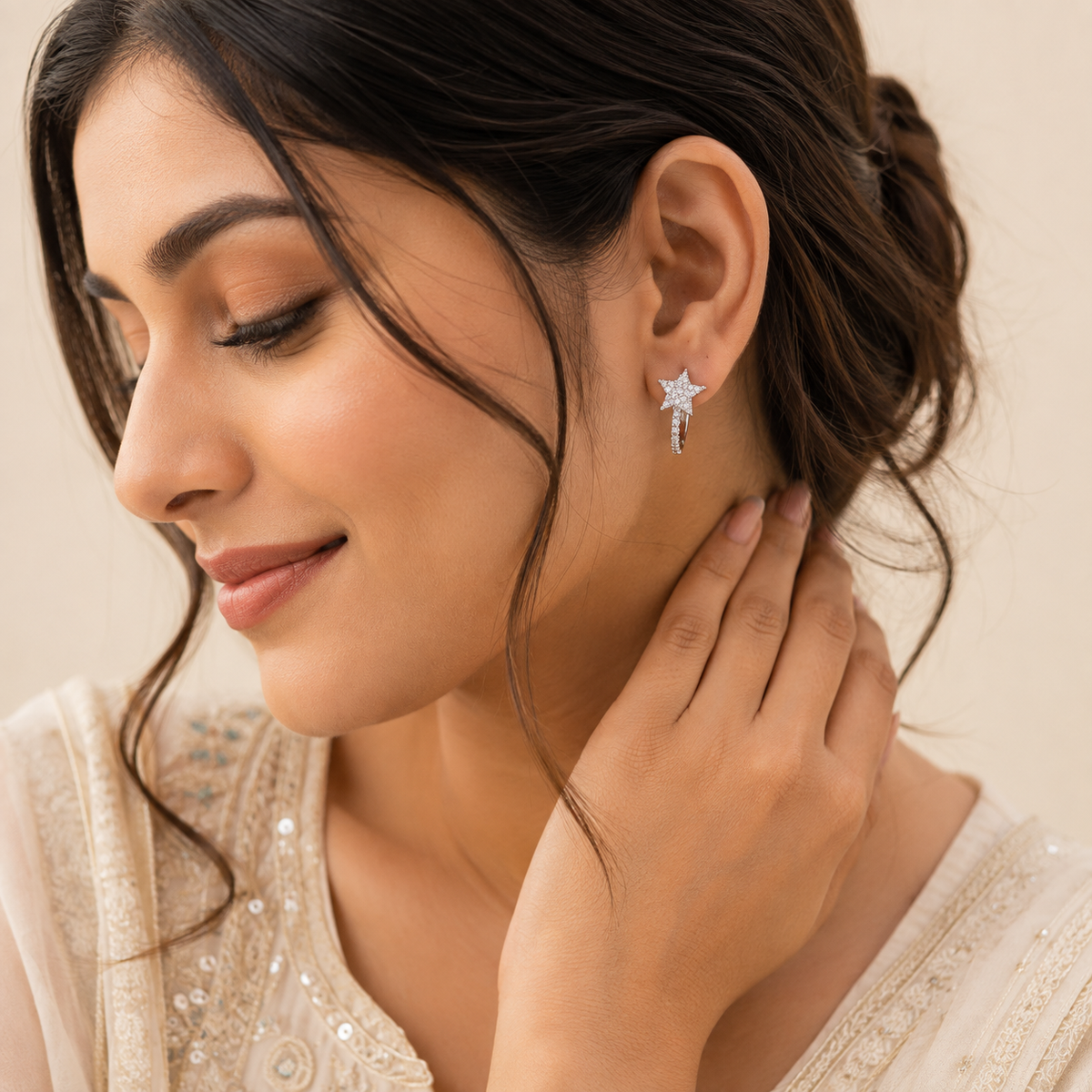 Silver Star Charm Huggie Earrings