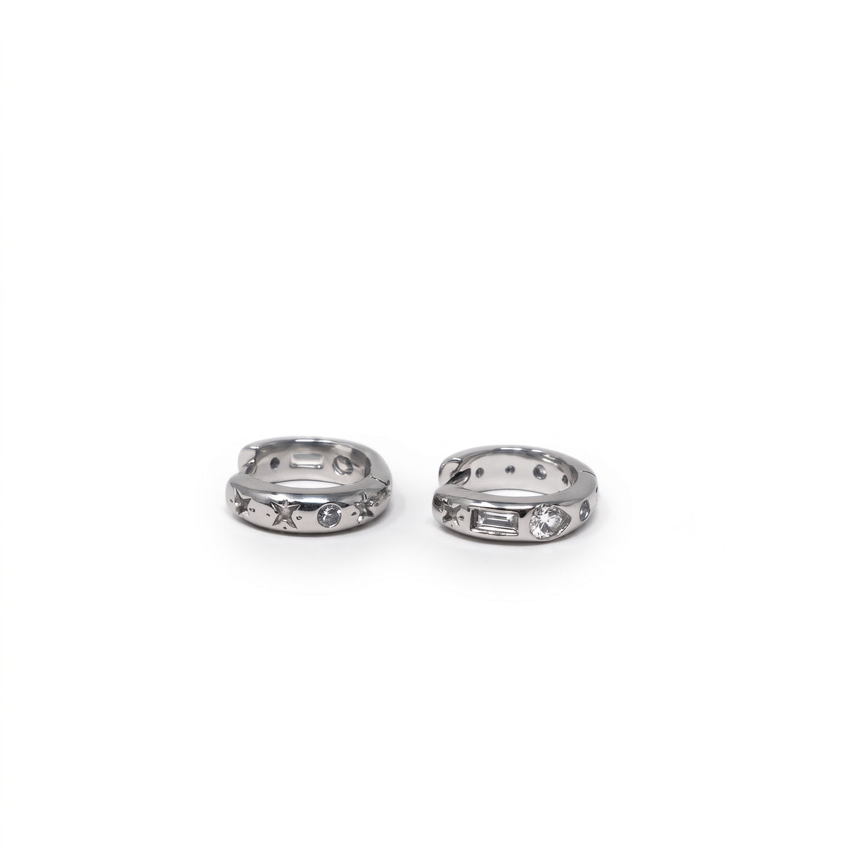 Silver Star CZ Huggie Earrings