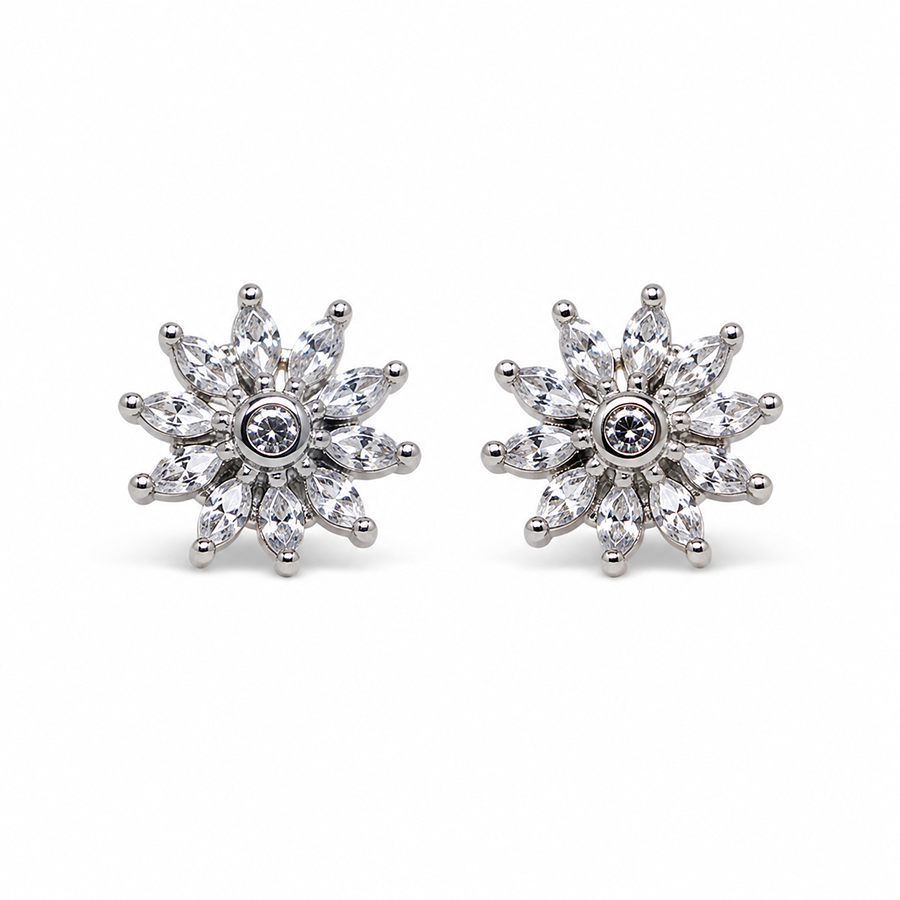 Silver Star Flower Stud Earrings