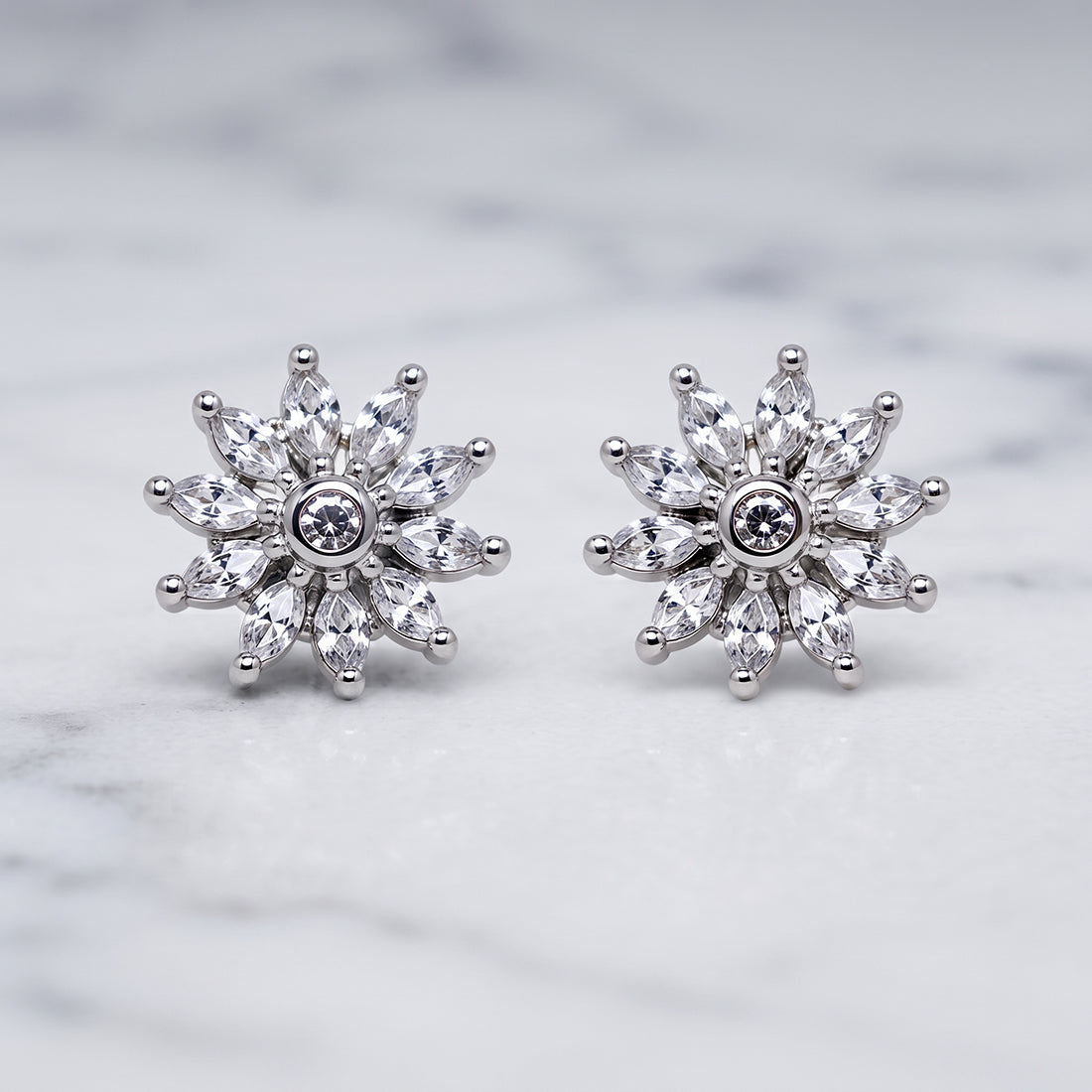 Silver Star Flower Stud Earrings