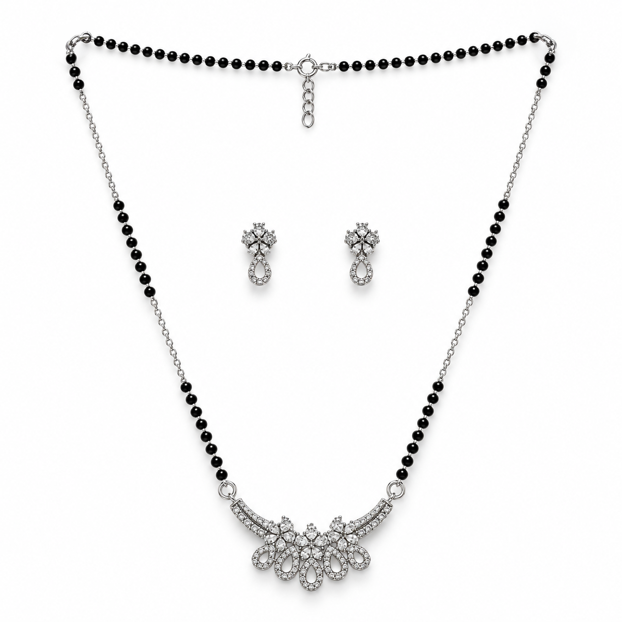 Silver Teardrop Loop Cluster Mangalsutra Set