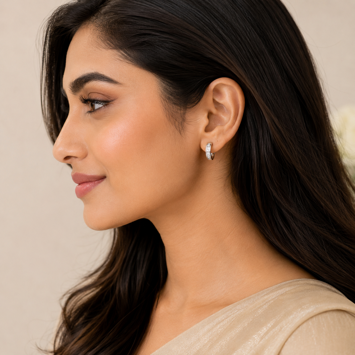 Silver Textured Huggie Hoop Earrings
