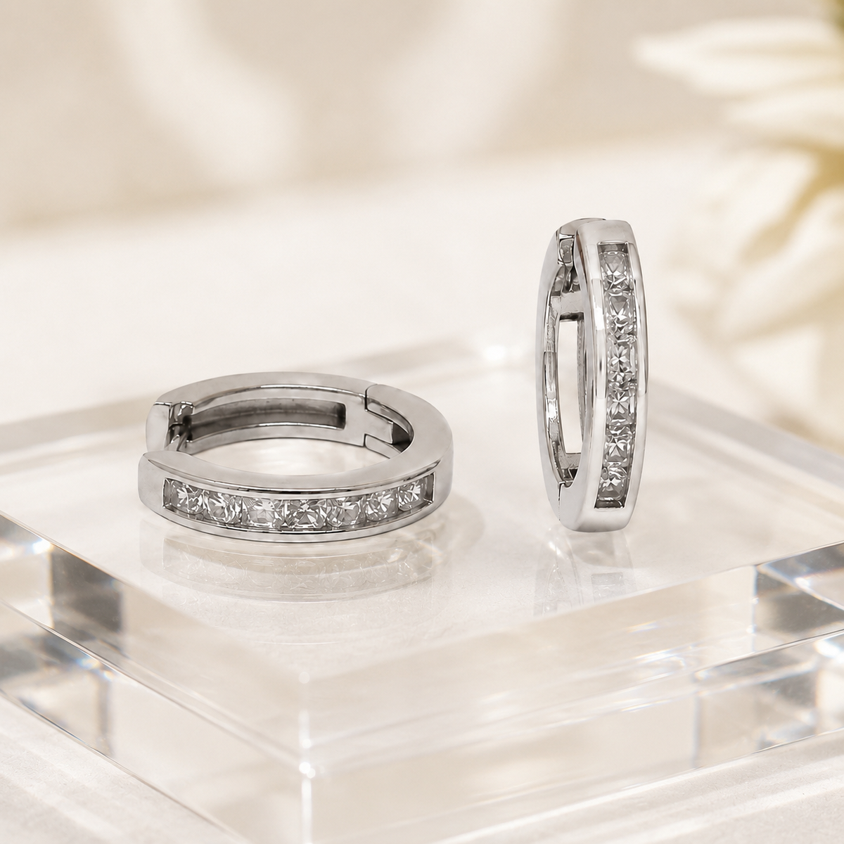 Silver Textured Huggie Hoop Earrings