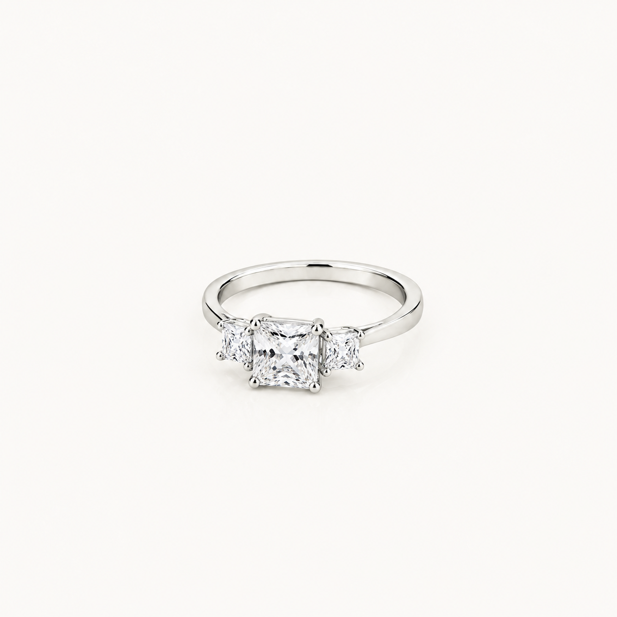 Silver Three Stone Princess-Cut Ring