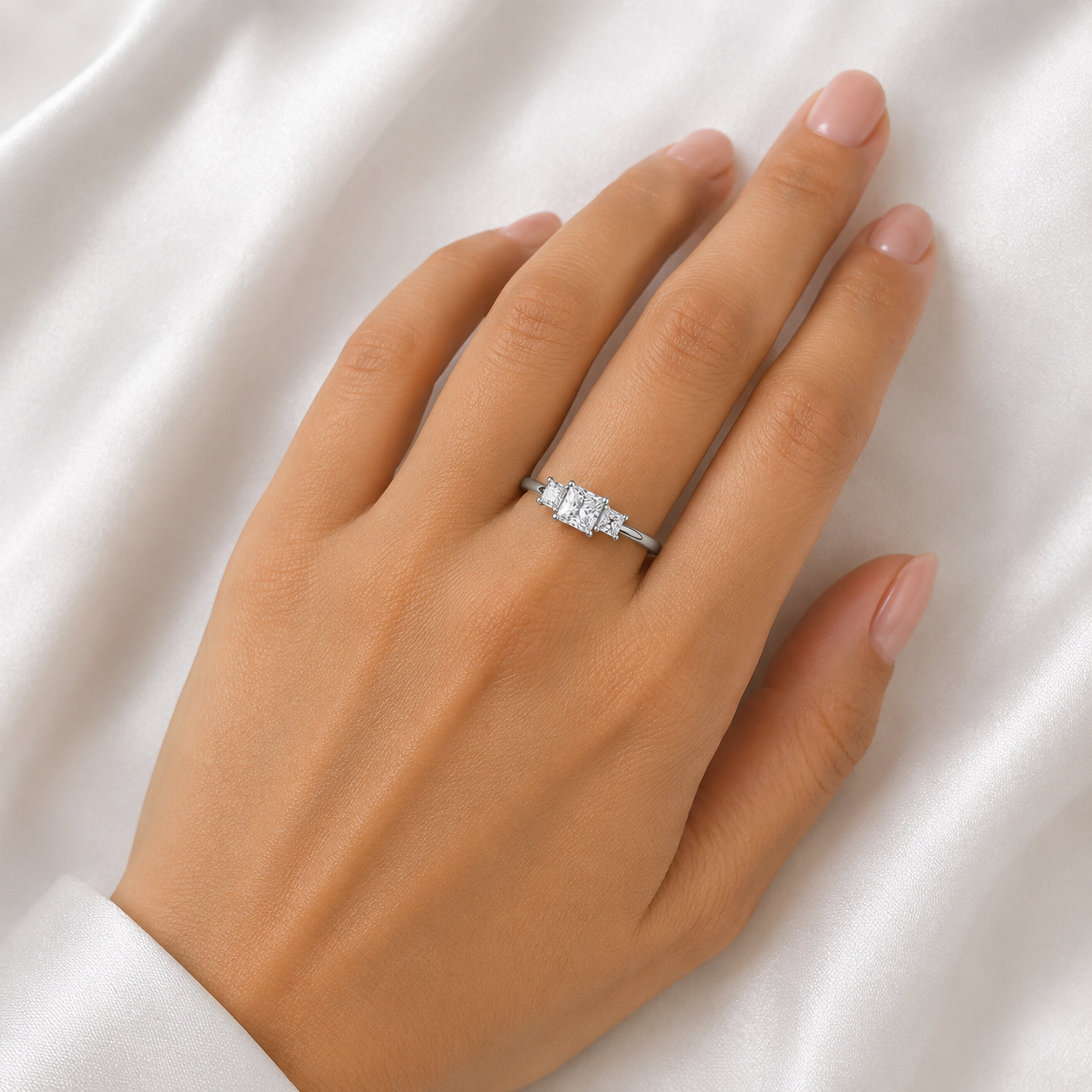 Silver Three Stone Princess-Cut Ring