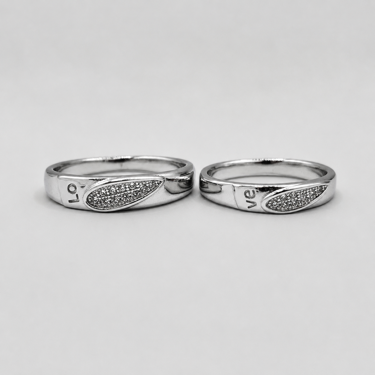 Silver Together Love Pave Couple Band Ring