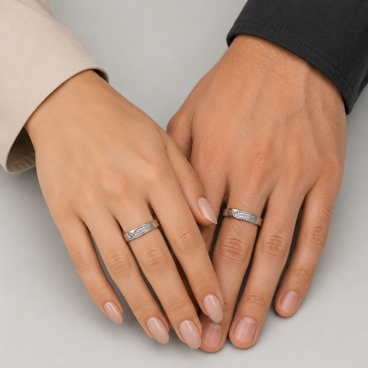 Silver Together Love Pave Couple Band Ring