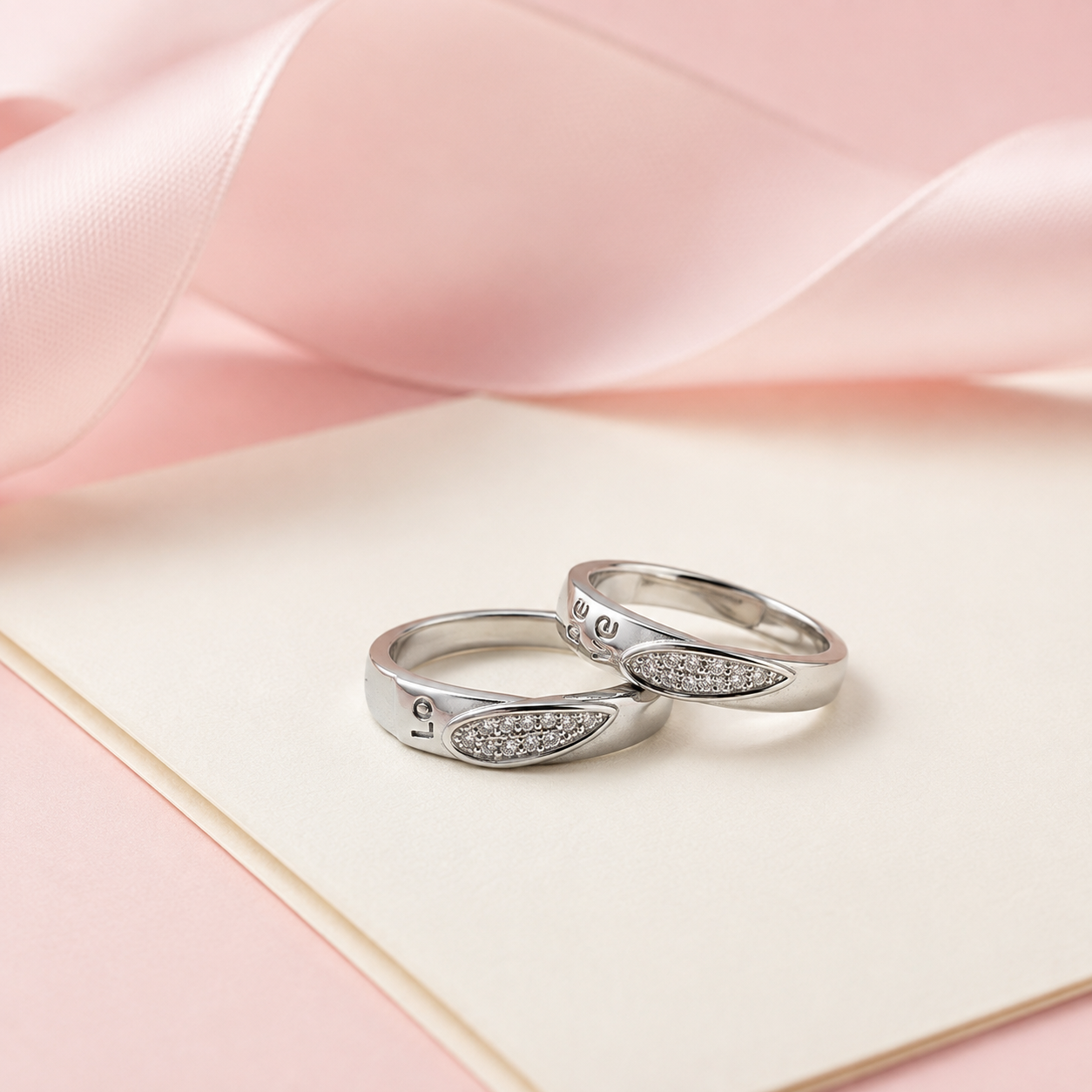 Silver Together Love Pave Couple Band Ring
