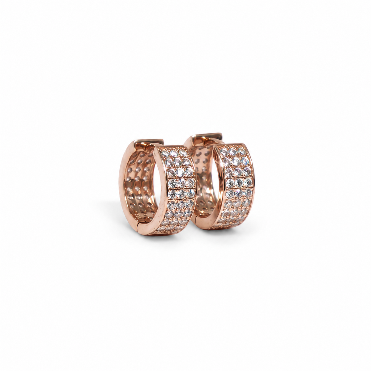 Silver Triple Row Pave Huggie Earrings