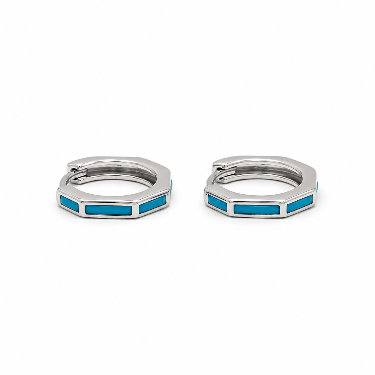 Silver Turquoise Enamel Huggie Earrings_01