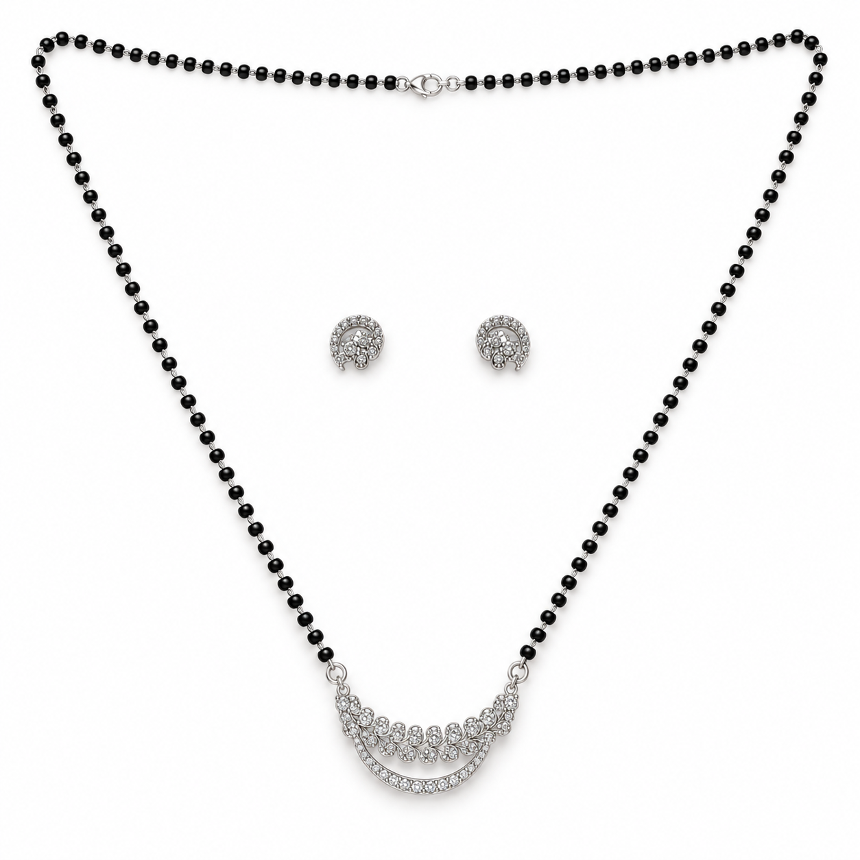 Silver Twin Arc Crescent Mangalsutra Set