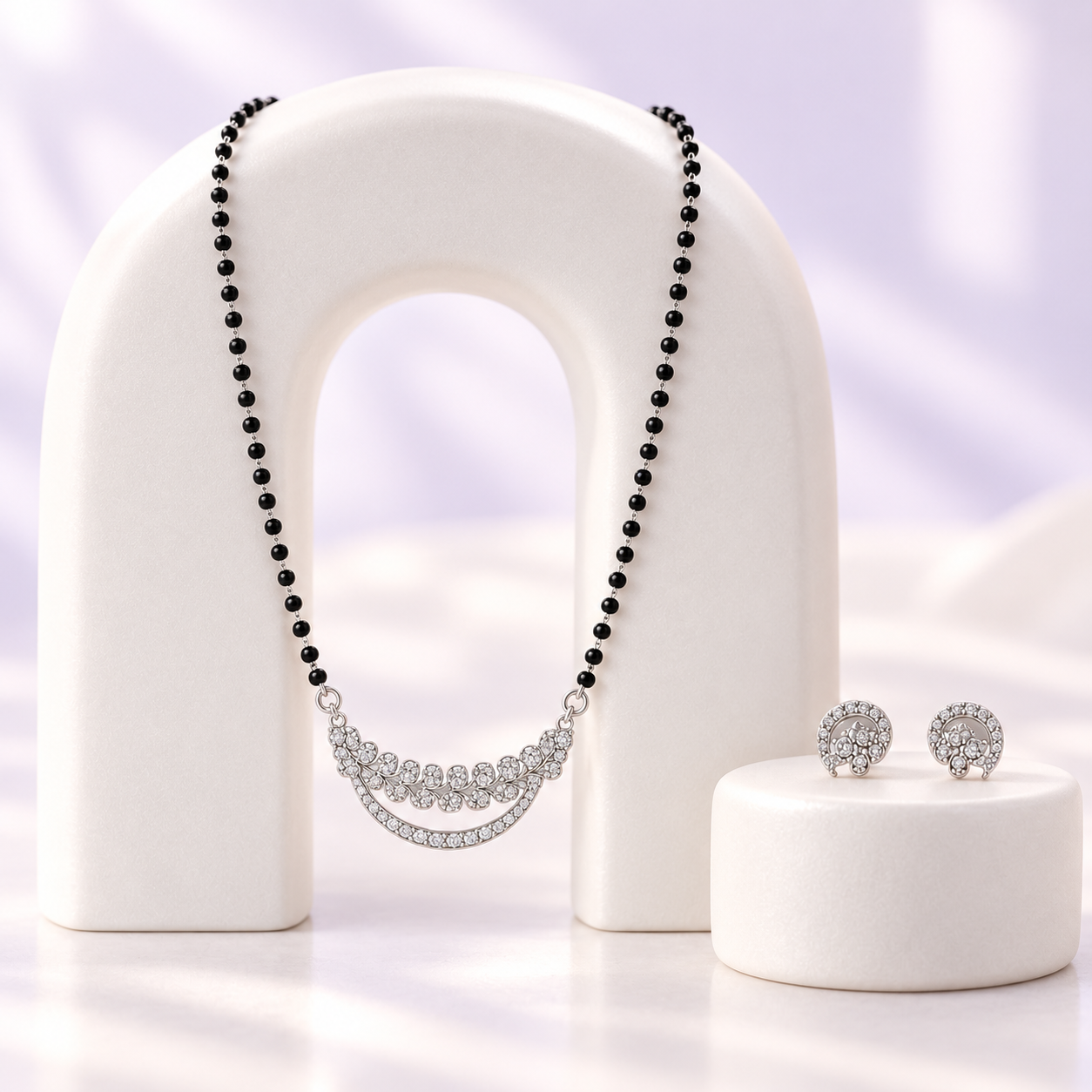 Silver Twin Arc Crescent Mangalsutra Set