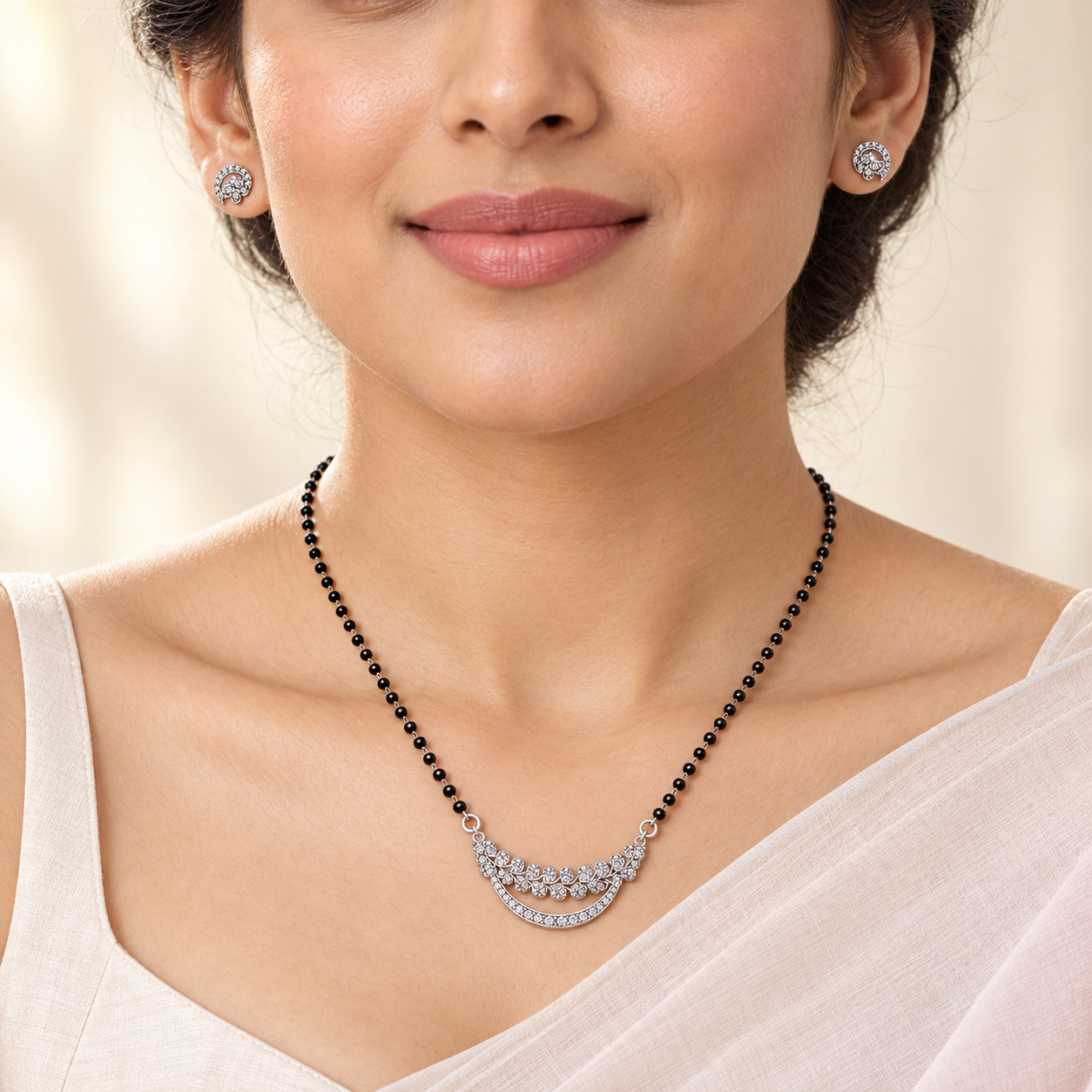 Silver Twin Arc Crescent Mangalsutra Set