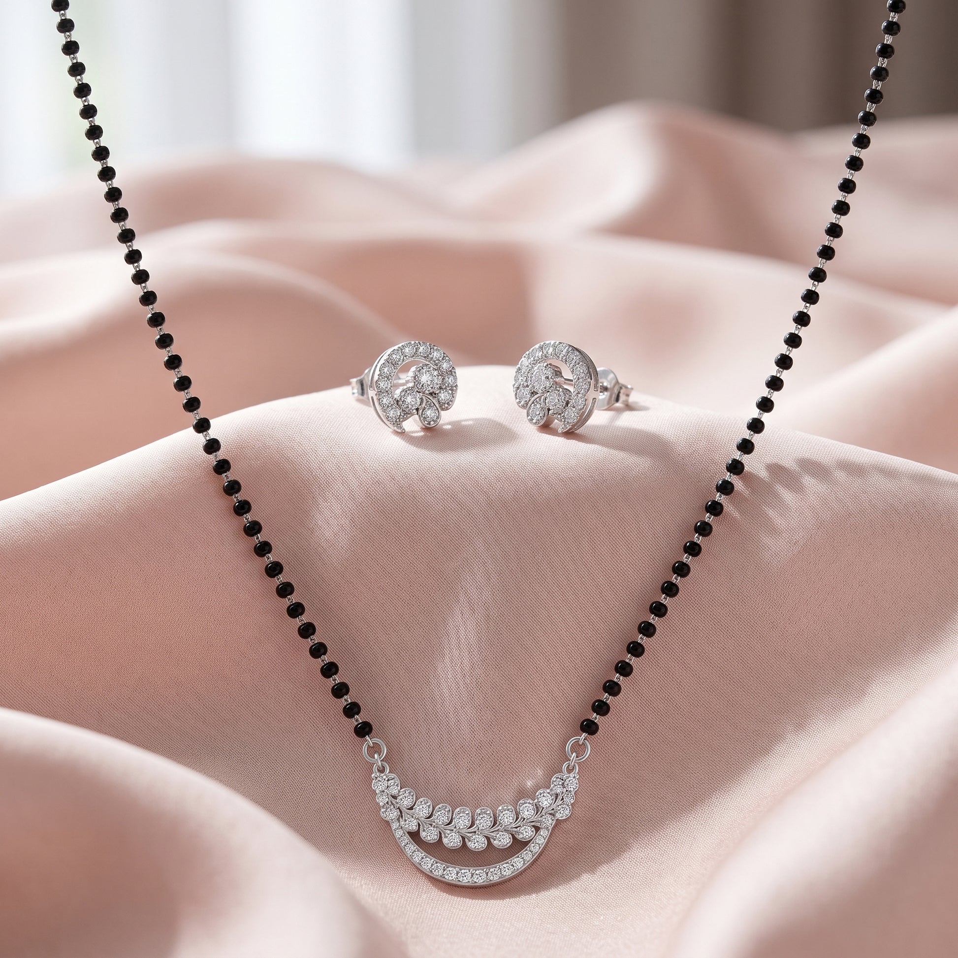 Silver Twin Arc Crescent Mangalsutra Set