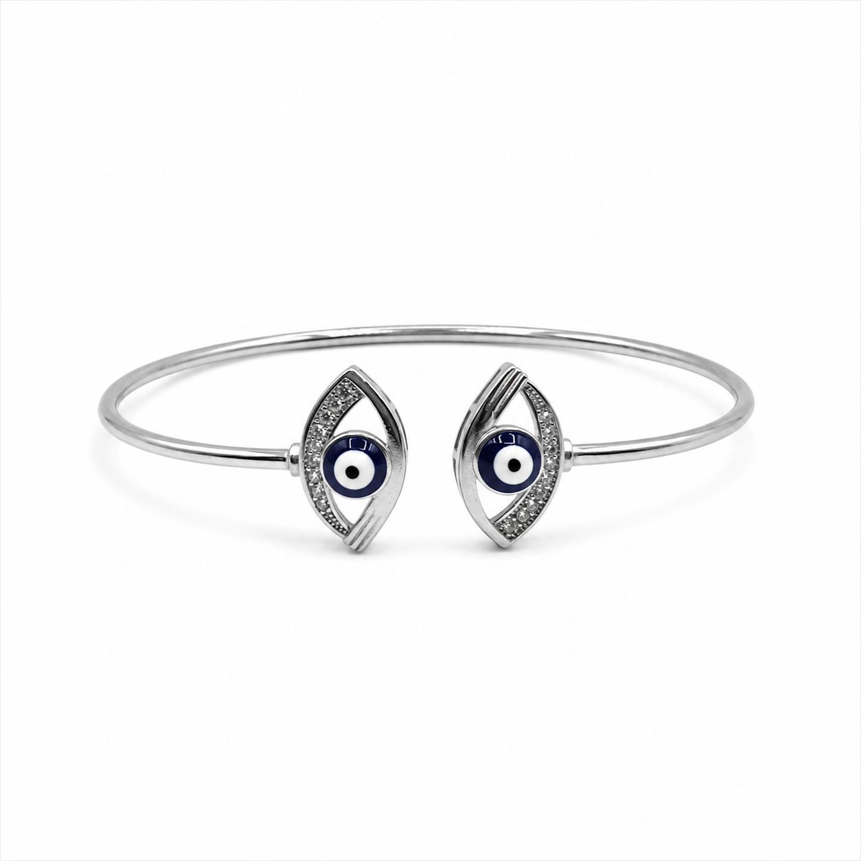 Silver Twin Evil Eye Marquise Cuff Bracelet