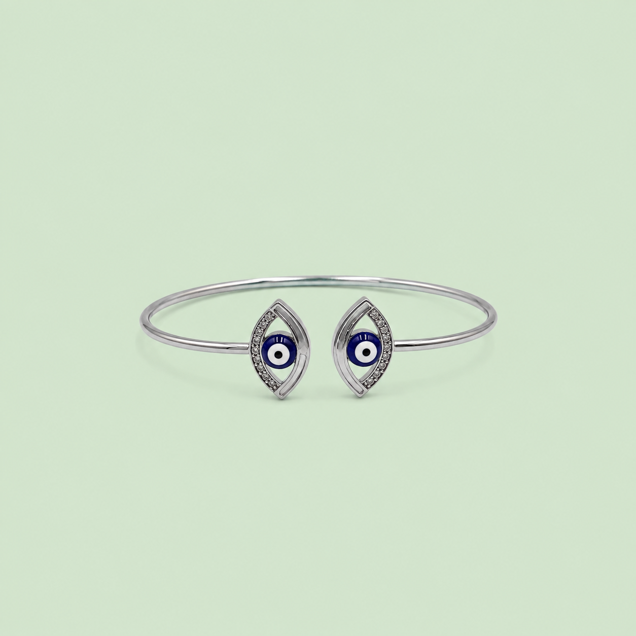 Silver Twin Evil Eye Marquise Cuff Bracelet