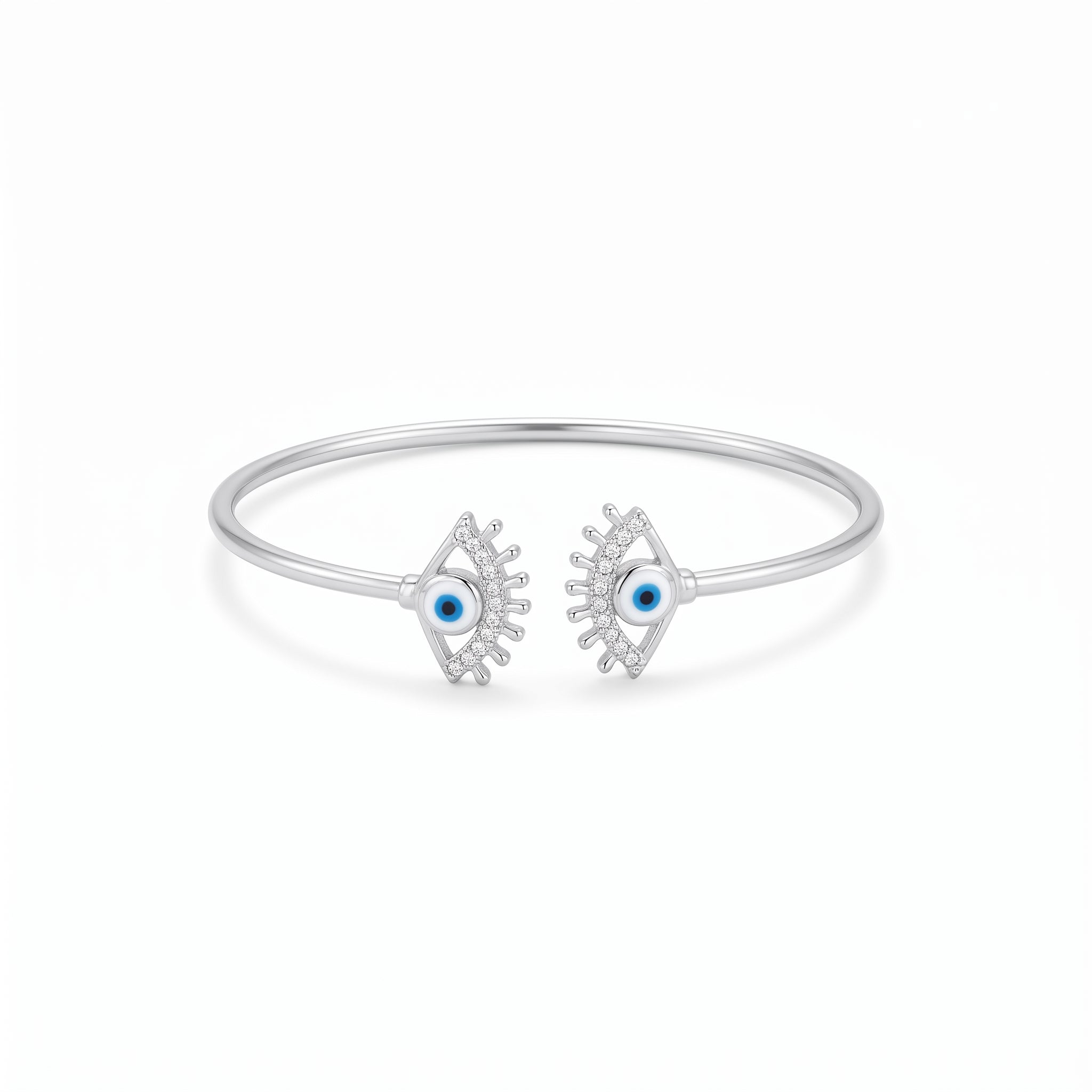 Silver Twin Lash Evil Eye Cuff Bracelet