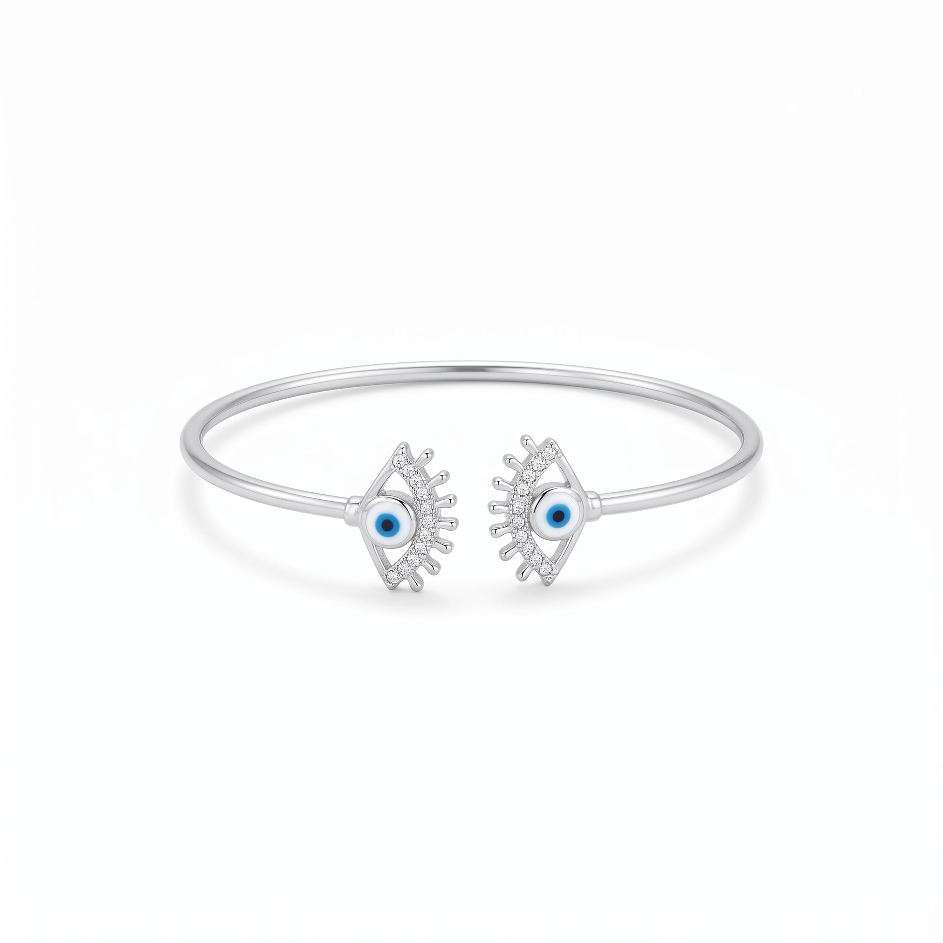 Silver Twin Lash Evil Eye Cuff Bracelet