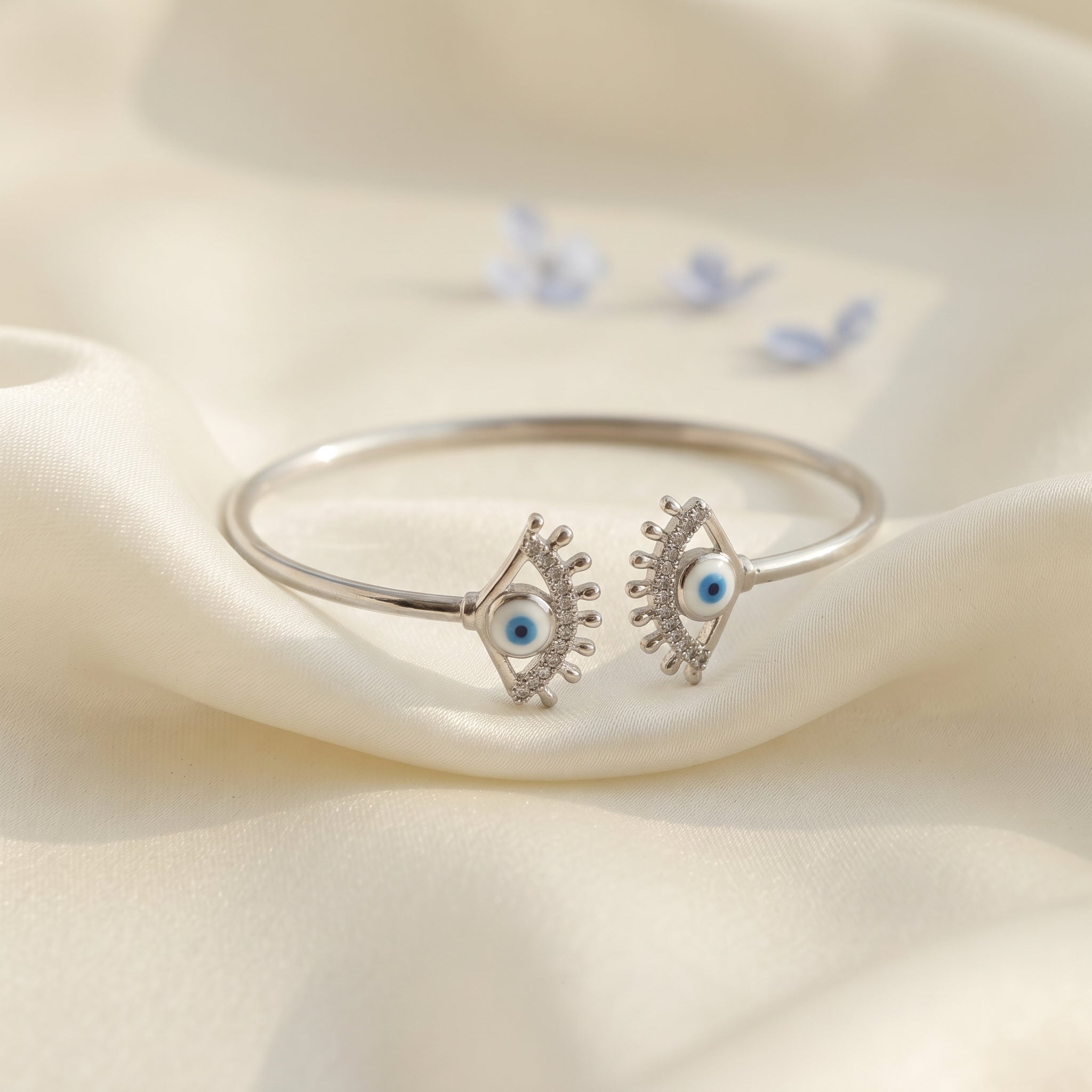 Silver Twin Lash Evil Eye Cuff Bracelet