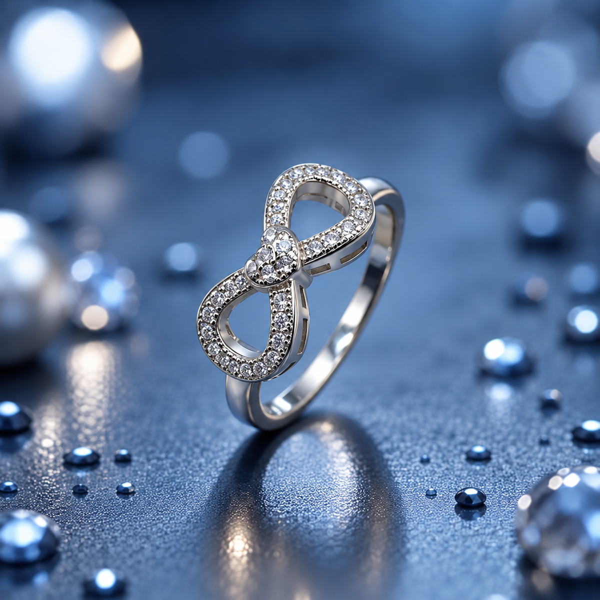 Silver Twin Loop Pave Infinity Ring