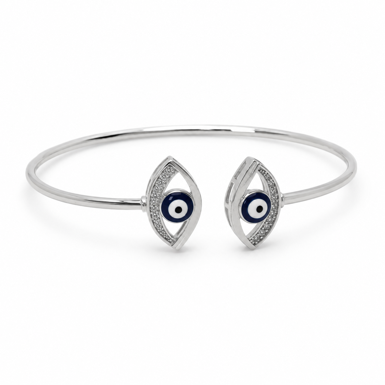 Silver Twin Navy Evil Eye Cuff Bracelet
